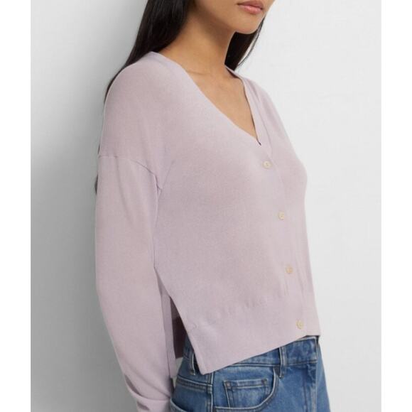 Theory Cotton Blend V Neck Cardigan Light Purple - Picture 1 of 13